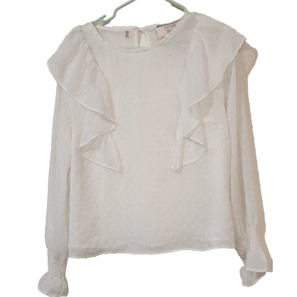 California Moonrise Womens White Sheer Embroidered Blouse Top Size L